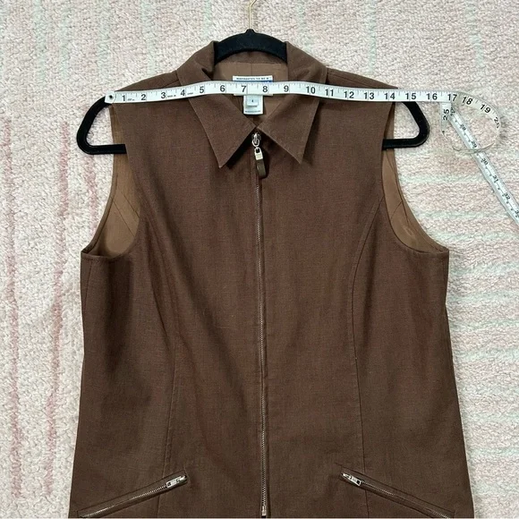 Vintage Pendleton Brown Vest Minimalist Zip Front Size 4 Cotton Linen Blend - Picture 7 of 13